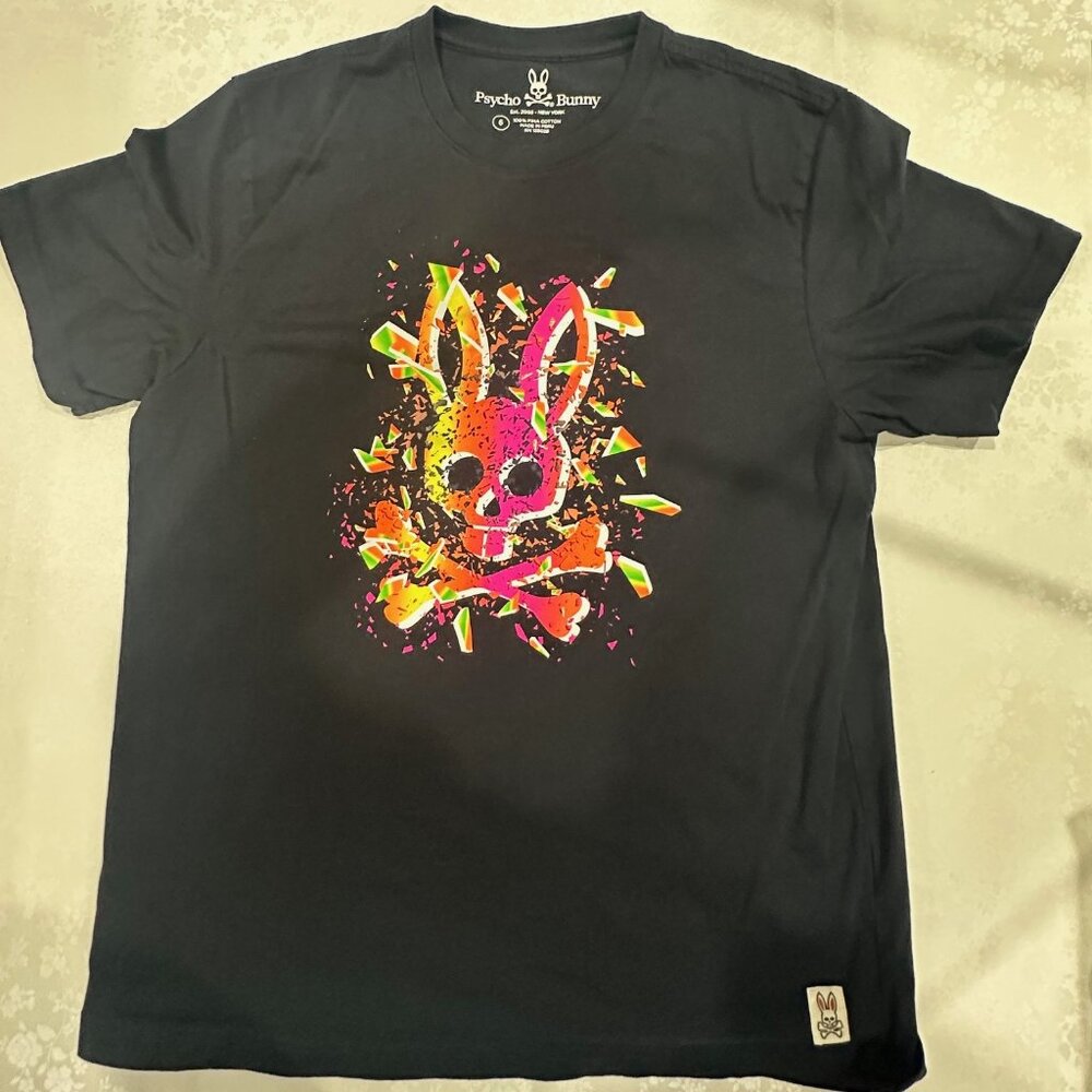 Psycho Bunny Neon Splash Bunny Skull T-Shirt - Size 6 Mens Large